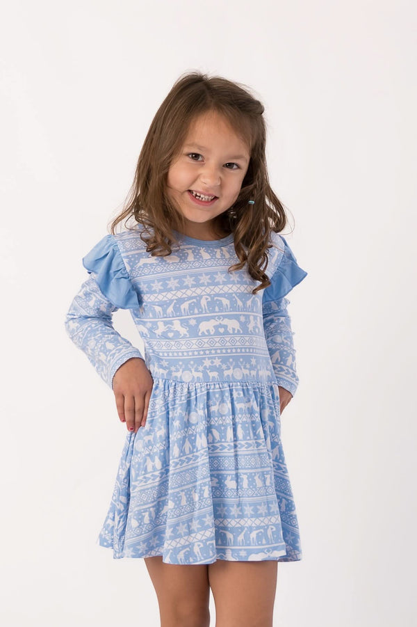 Arctic Fair Isle | Long Sleeve Flutter Bodysuit Dress