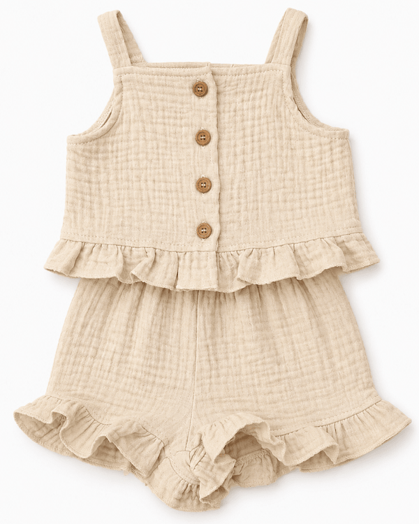 Tate Button Front Two-Piece Set - Toasted Oat